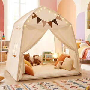 Infans Kids Play Tent w/Flags and Globe String Lights for 3-12 Years Old Indoor